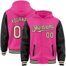 Загрузить изображение в средство просмотра галереи, Custom Pink Cream-Black Bomber Full-Snap Varsity Letterman Two Tone Hoodie Jacket