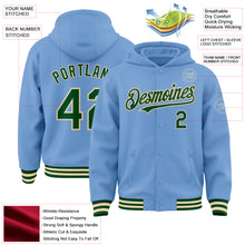 Load image into Gallery viewer, Custom Light Blue Green-Cream Bomber Full-Snap Varsity Letterman Hoodie Jacket