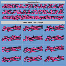 Load image into Gallery viewer, Custom Light Blue Pink-Black Bomber Full-Snap Varsity Letterman Hoodie Jacket
