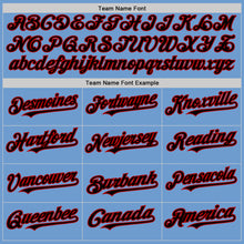 Load image into Gallery viewer, Custom Light Blue Black-Red Bomber Full-Snap Varsity Letterman Two Tone Hoodie Jacket