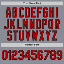 Laden Sie das Bild in den Galerie-Viewer, Custom Gray Red-Black Bomber Full-Snap Varsity Letterman Hoodie Jacket