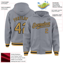Charger l'image dans la galerie, Custom Gray Old Gold-Black Bomber Full-Snap Varsity Letterman Hoodie Jacket