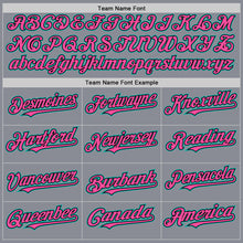 Загрузить изображение в средство просмотра галереи, Custom Gray Aqua Black-Pink Bomber Full-Snap Varsity Letterman Hoodie Jacket
