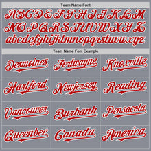 Laden Sie das Bild in den Galerie-Viewer, Custom Gray Red-White Bomber Full-Snap Varsity Letterman Hoodie Jacket