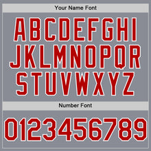 Laden Sie das Bild in den Galerie-Viewer, Custom Gray Red-White Bomber Full-Snap Varsity Letterman Hoodie Jacket