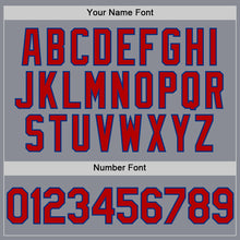 Laden Sie das Bild in den Galerie-Viewer, Custom Gray Red-Royal Bomber Full-Snap Varsity Letterman Hoodie Jacket