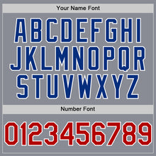 Laden Sie das Bild in den Galerie-Viewer, Custom Gray Red-Royal Bomber Full-Snap Varsity Letterman Hoodie Jacket