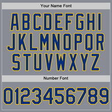 Load image into Gallery viewer, Custom Gray Royal-Yellow Bomber Full-Snap Varsity Letterman Hoodie Jacket