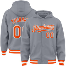 Load image into Gallery viewer, Custom Gray Orange-White Bomber Full-Snap Varsity Letterman Hoodie Jacket