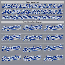 Laden Sie das Bild in den Galerie-Viewer, Custom Gray Royal-White Bomber Full-Snap Varsity Letterman Two Tone Hoodie Jacket