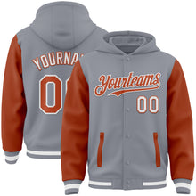 Charger l'image dans la galerie, Custom Gray Texas Orange-White Bomber Full-Snap Varsity Letterman Two Tone Hoodie Jacket