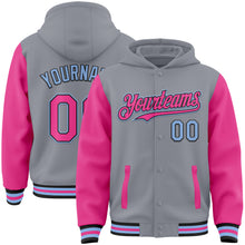 Charger l'image dans la galerie, Custom Gray Pink Black-Light Blue Bomber Full-Snap Varsity Letterman Two Tone Hoodie Jacket