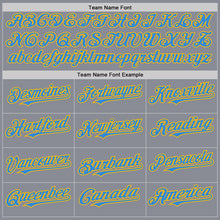 Laden Sie das Bild in den Galerie-Viewer, Custom Gray Powder Blue Gold-Navy Bomber Full-Snap Varsity Letterman Two Tone Hoodie Jacket