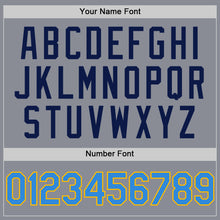 Laden Sie das Bild in den Galerie-Viewer, Custom Gray Powder Blue Gold-Navy Bomber Full-Snap Varsity Letterman Two Tone Hoodie Jacket