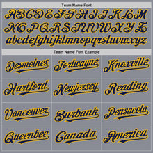 Load image into Gallery viewer, Custom Gray Navy-Gold Bomber Full-Snap Varsity Letterman Two Tone Hoodie Jacket