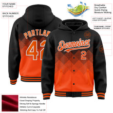 Charger l'image dans la galerie, Custom Black Orange-White Gradient Square Shape 3D Pattern Design Bomber Full-Snap Varsity Letterman Hoodie Jacket