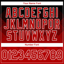 Laden Sie das Bild in den Galerie-Viewer, Custom Black Red-White Gradient Square Shape 3D Pattern Design Bomber Full-Snap Varsity Letterman Hoodie Jacket