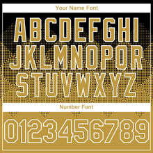 Laden Sie das Bild in den Galerie-Viewer, Custom Black Old Gold-White Gradient Square Shape 3D Pattern Design Bomber Full-Snap Varsity Letterman Hoodie Jacket