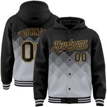 Charger l'image dans la galerie, Custom Black Gray-Old Gold Gradient Square Shape 3D Pattern Design Bomber Full-Snap Varsity Letterman Hoodie Jacket