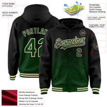 Charger l'image dans la galerie, Custom Black Green-Cream Gradient Square Shape 3D Pattern Design Bomber Full-Snap Varsity Letterman Hoodie Jacket