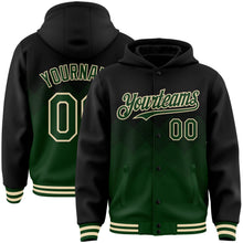 Charger l'image dans la galerie, Custom Black Green-Cream Gradient Square Shape 3D Pattern Design Bomber Full-Snap Varsity Letterman Hoodie Jacket