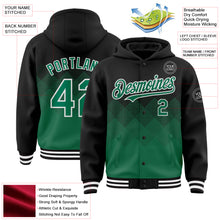 Charger l'image dans la galerie, Custom Black Kelly Green-White Gradient Square Shape 3D Pattern Design Bomber Full-Snap Varsity Letterman Hoodie Jacket