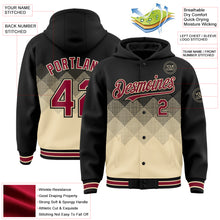 Charger l'image dans la galerie, Custom Black City Cream-Crimson Gradient Square Shape 3D Pattern Design Bomber Full-Snap Varsity Letterman Hoodie Jacket