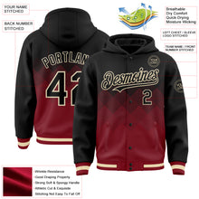 Charger l'image dans la galerie, Custom Black Maroon-Cream Gradient Square Shape 3D Pattern Design Bomber Full-Snap Varsity Letterman Hoodie Jacket