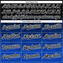 Charger l'image dans la galerie, Custom Black Thunder Blue-White Gradient Square Shape 3D Pattern Design Bomber Full-Snap Varsity Letterman Hoodie Jacket