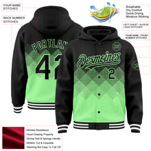 Charger l'image dans la galerie, Custom Black Pea Green-White Gradient Square Shape 3D Pattern Design Bomber Full-Snap Varsity Letterman Hoodie Jacket