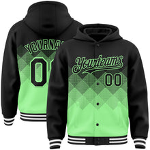Charger l'image dans la galerie, Custom Black Pea Green-White Gradient Square Shape 3D Pattern Design Bomber Full-Snap Varsity Letterman Hoodie Jacket