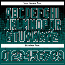 Laden Sie das Bild in den Galerie-Viewer, Custom Black Midnight Green-White Gradient Square Shape 3D Pattern Design Bomber Full-Snap Varsity Letterman Hoodie Jacket