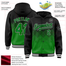 Charger l'image dans la galerie, Custom Black Grass Green-White Gradient Square Shape 3D Pattern Design Bomber Full-Snap Varsity Letterman Hoodie Jacket