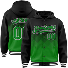 Charger l'image dans la galerie, Custom Black Grass Green-White Gradient Square Shape 3D Pattern Design Bomber Full-Snap Varsity Letterman Hoodie Jacket
