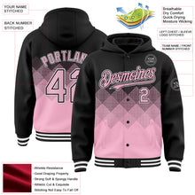Charger l'image dans la galerie, Custom Black Light Pink-White Gradient Square Shape 3D Pattern Design Bomber Full-Snap Varsity Letterman Hoodie Jacket