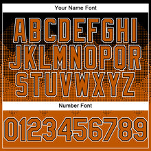 Laden Sie das Bild in den Galerie-Viewer, Custom Black Texas Orange-White Gradient Square Shape 3D Pattern Design Bomber Full-Snap Varsity Letterman Hoodie Jacket