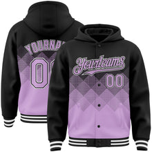 Charger l'image dans la galerie, Custom Black Light Purple-White Gradient Square Shape 3D Pattern Design Bomber Full-Snap Varsity Letterman Hoodie Jacket