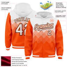 Charger l'image dans la galerie, Custom White Orange-Black Gradient Square Shape 3D Pattern Design Bomber Full-Snap Varsity Letterman Hoodie Jacket