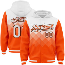 Charger l'image dans la galerie, Custom White Orange-Black Gradient Square Shape 3D Pattern Design Bomber Full-Snap Varsity Letterman Hoodie Jacket