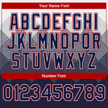 Charger l'image dans la galerie, Custom White Navy-Red Gradient Square Shape 3D Pattern Design Bomber Full-Snap Varsity Letterman Hoodie Jacket