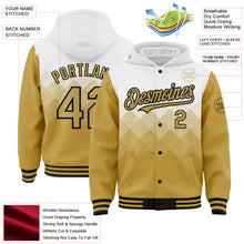 Charger l'image dans la galerie, Custom White Old Gold-Black Gradient Square Shape 3D Pattern Design Bomber Full-Snap Varsity Letterman Hoodie Jacket