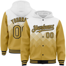 Charger l'image dans la galerie, Custom White Old Gold-Black Gradient Square Shape 3D Pattern Design Bomber Full-Snap Varsity Letterman Hoodie Jacket
