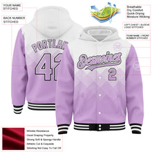 Charger l'image dans la galerie, Custom White Light Purple-Black Gradient Square Shape 3D Pattern Design Bomber Full-Snap Varsity Letterman Hoodie Jacket