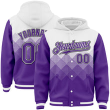 Charger l'image dans la galerie, Custom White Purple-Black Gradient Square Shape 3D Pattern Design Bomber Full-Snap Varsity Letterman Hoodie Jacket