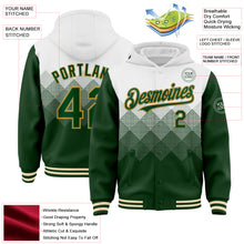 Charger l'image dans la galerie, Custom White Green-Old Gold Gradient Square Shape 3D Pattern Design Bomber Full-Snap Varsity Letterman Hoodie Jacket
