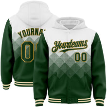 Charger l'image dans la galerie, Custom White Green-Old Gold Gradient Square Shape 3D Pattern Design Bomber Full-Snap Varsity Letterman Hoodie Jacket