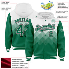 Load image into Gallery viewer, Custom White Kelly Green-Black Gradient Square Shape 3D Pattern Design Bomber Full-Snap Varsity Letterman Hoodie Jacket