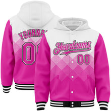 Charger l'image dans la galerie, Custom White Deep Pink-Black Gradient Square Shape 3D Pattern Design Bomber Full-Snap Varsity Letterman Hoodie Jacket