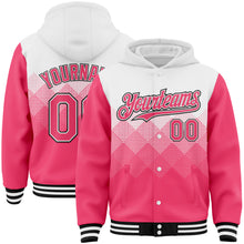 Charger l'image dans la galerie, Custom White Neon Pink-Black Gradient Square Shape 3D Pattern Design Bomber Full-Snap Varsity Letterman Hoodie Jacket