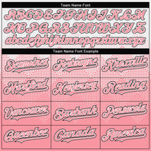 Laden Sie das Bild in den Galerie-Viewer, Custom White Medium Pink-Black Gradient Square Shape 3D Pattern Design Bomber Full-Snap Varsity Letterman Hoodie Jacket